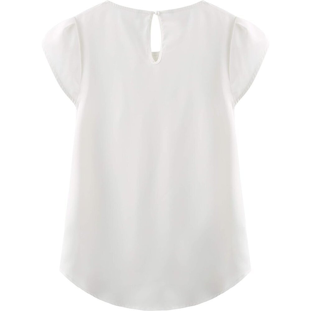 Women's Chiffon Pleated Cap Sleeve Blouse Curved Hem Casual Office Wear - Picture 2 of 5